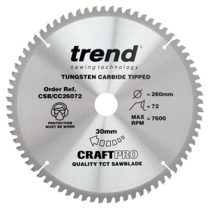 Image of Trend CSB/CC26072 72 Teeth Extra Fine Finish Craft Mitre Saw Blade - 260 x 30mm