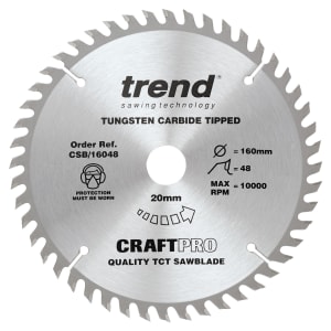 Image of Trend CSB/PT16048 48 Teeth Extra Fine Finish Craft Circular Saw Blade - 160 x 20mm