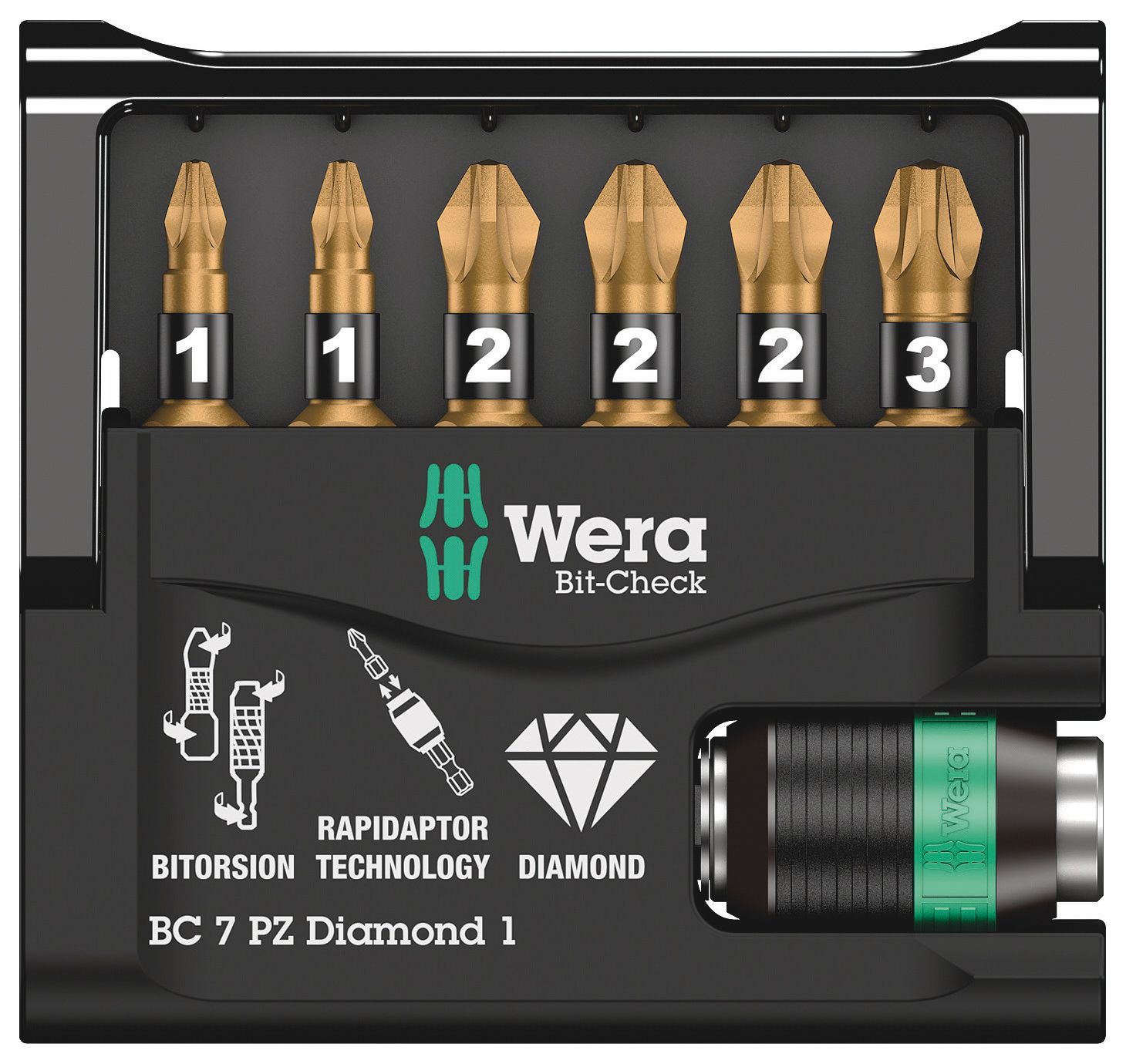 Image of Wera Bit-Check 7 Piece Diamond 1 SB Screwdriver Bit Set