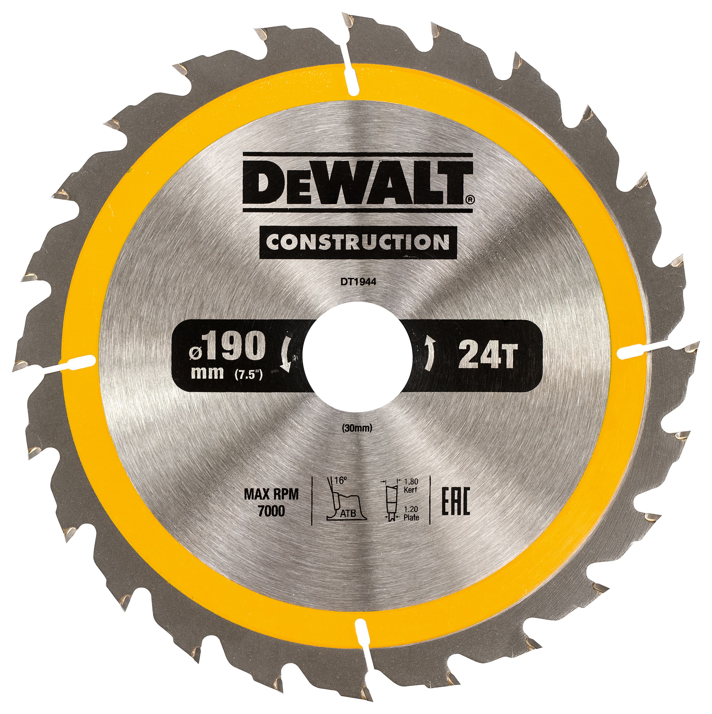 Image of DEWALT DT1944-QZ 24 Teeth Construction Coarse Cut Circular Saw Blade - 190 x 30mm