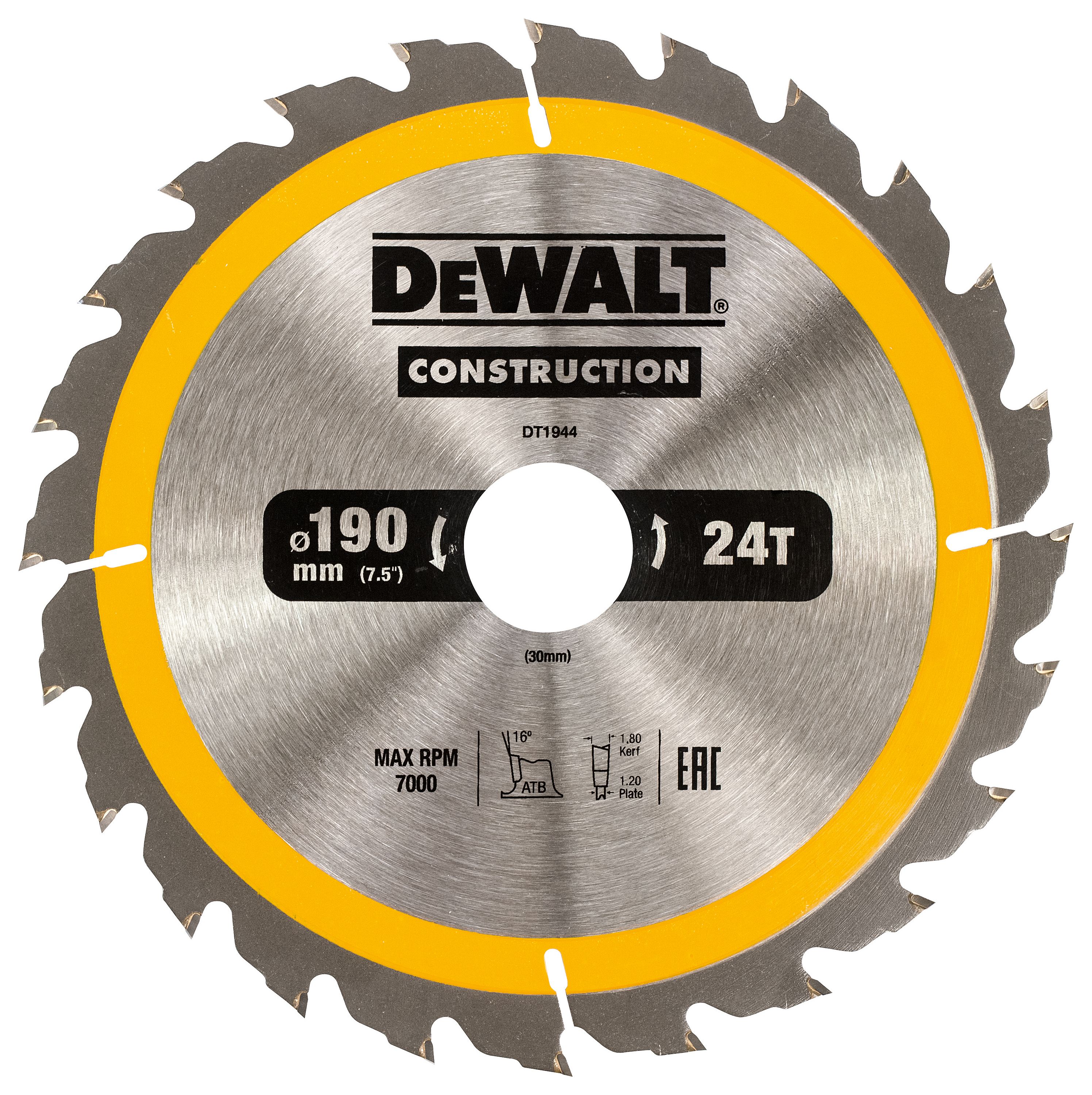 DEWALT DT1944-QZ 24 Teeth Construction Coarse Cut Circular Saw Blade - 190 x 30mm