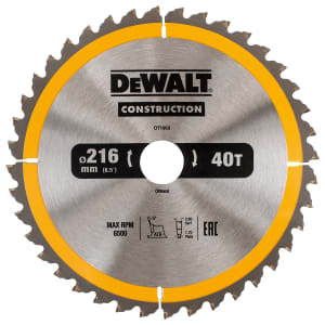 DEWALT DT1953-QZ 40 Teeth Construction Cross Cut Circular Saw Blade - 216 x 30mm