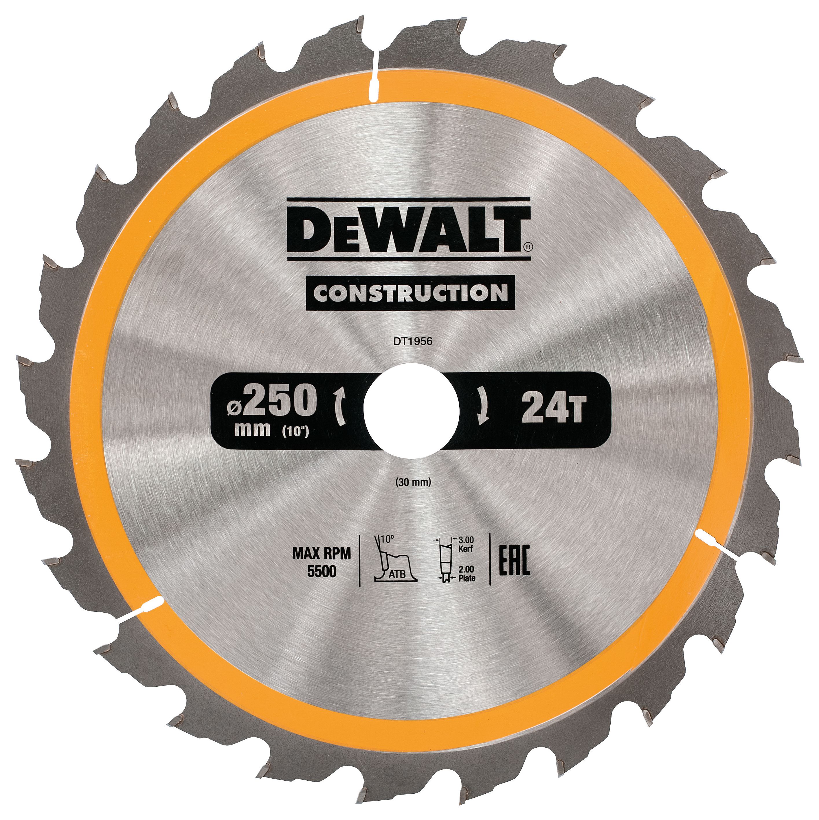 Image of DEWALT DT1956-QZ 24 Teeth Construction Coarse Cut Circular Saw Blade - 250 x 30mm