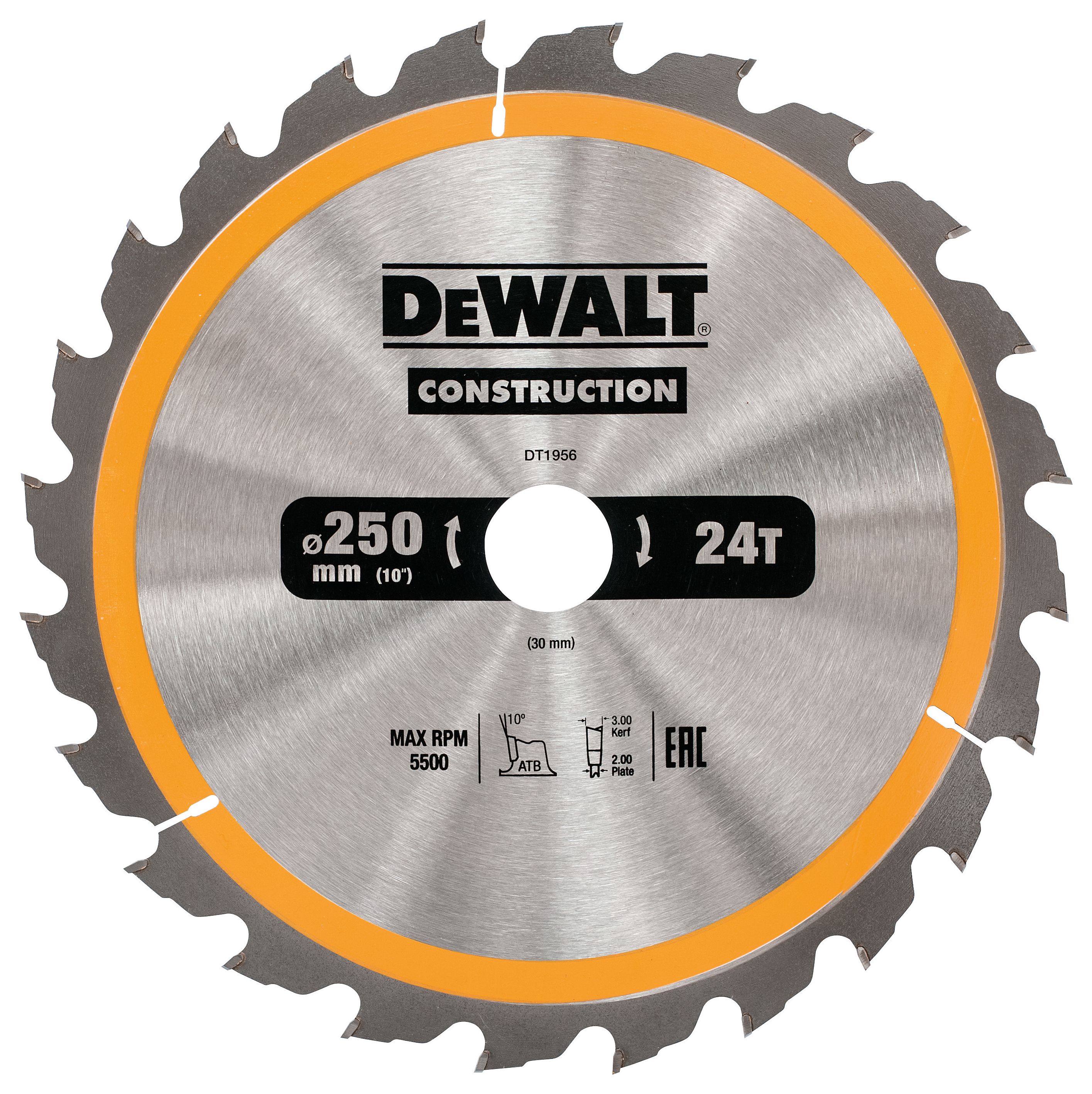 DEWALT DT1956-QZ 24 Teeth Construction Coarse Cut Circular Saw Blade - 250 x 30mm