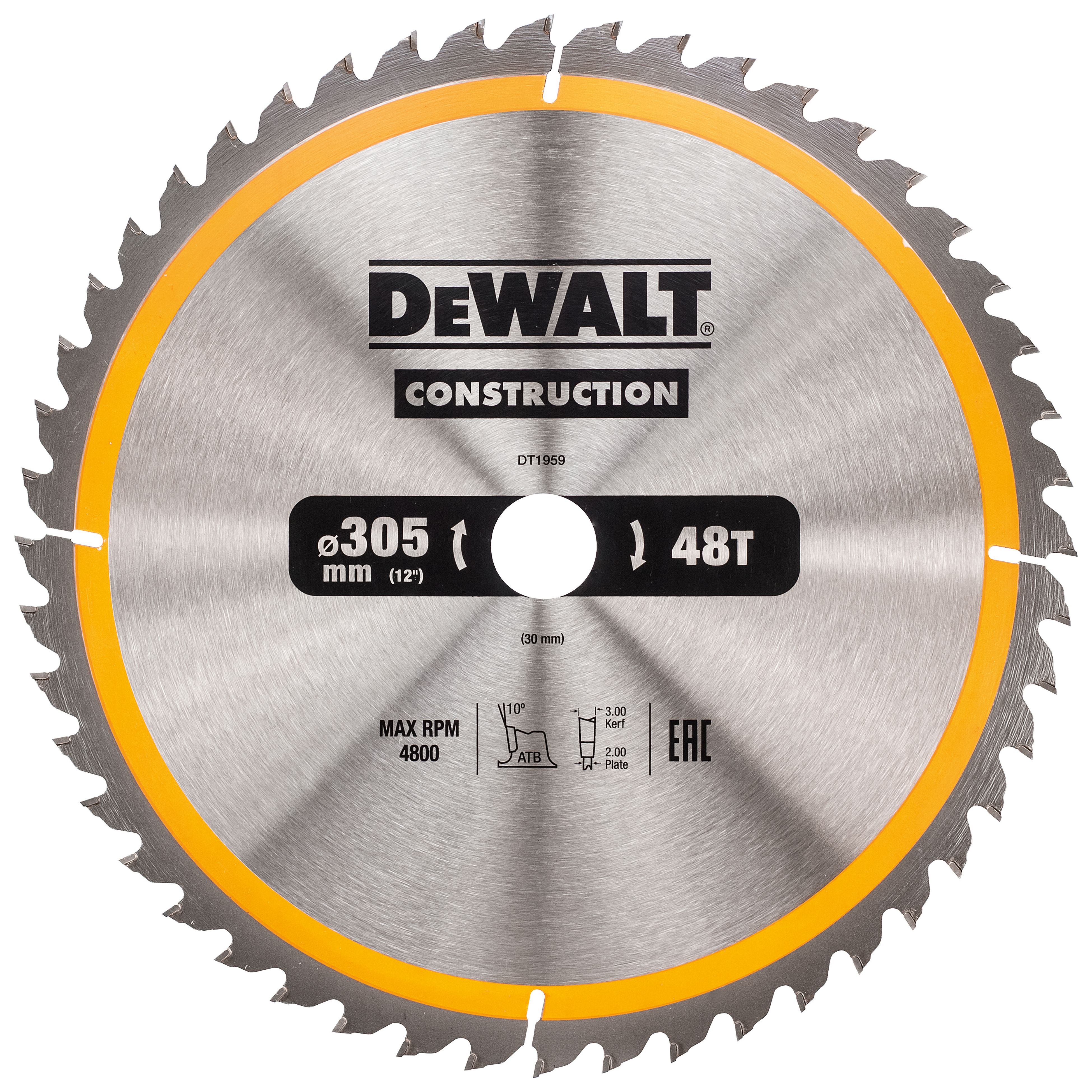 Image of DEWALT DT1959-QZ 48 Teeth Construction Smooth Cut Circular Saw Blade - 305 x 30mm
