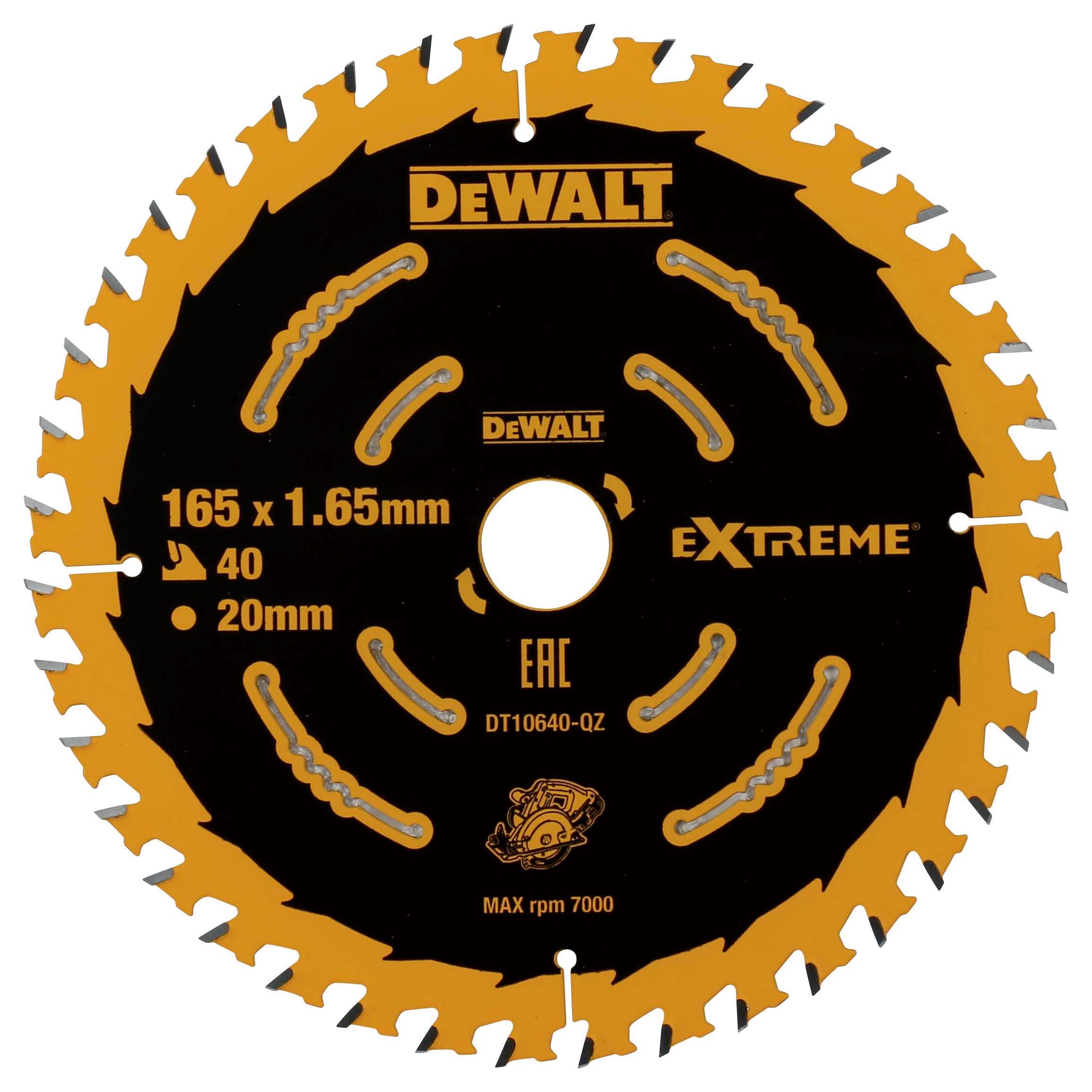 Image of DEWALT DT10640-QZ 40 Teeth Medium Cut Extreme Circular Saw Blade - 165 x 20mm