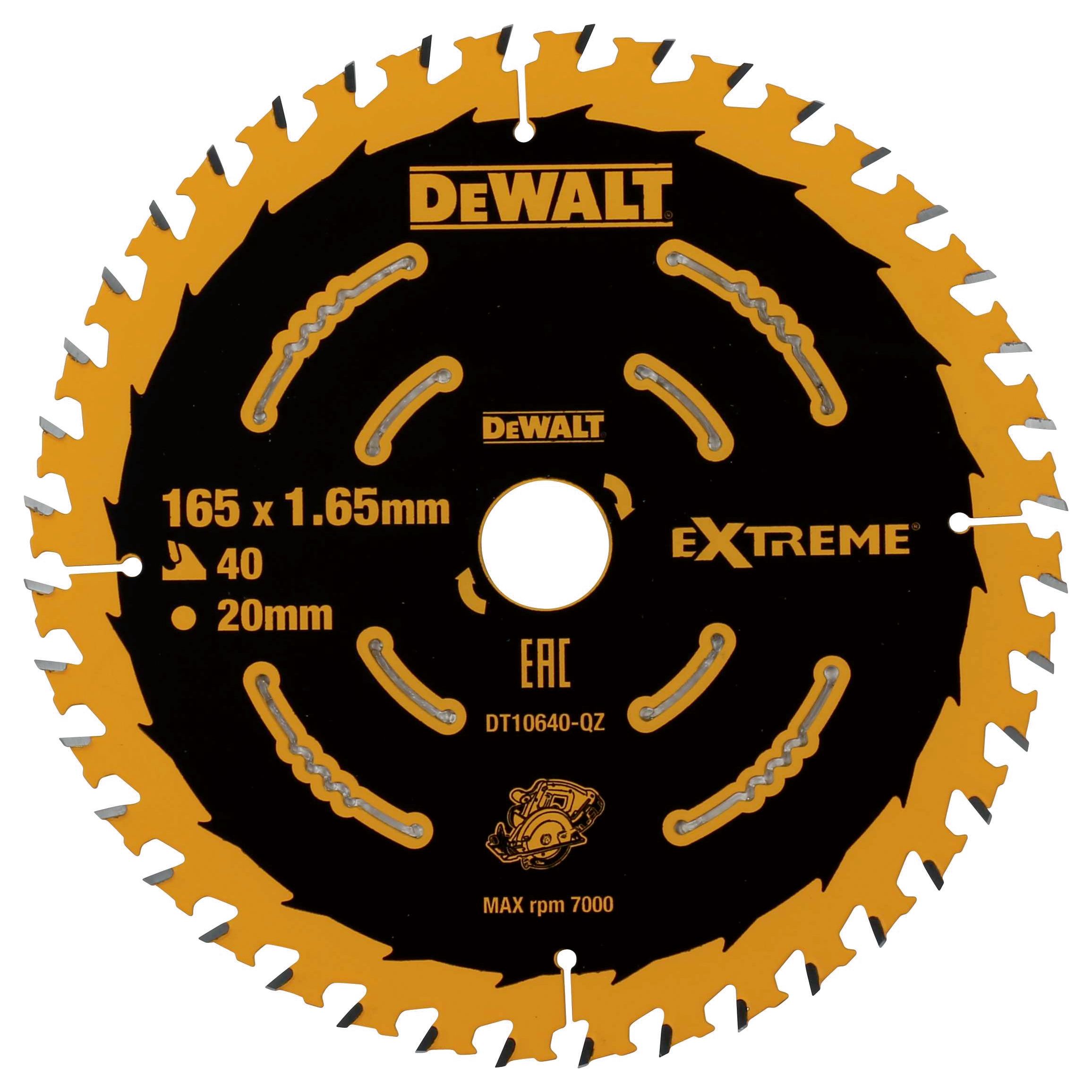 DEWALT DT10640-QZ 40 Teeth Medium Cut Extreme Circular Saw Blade - 165 x 20mm