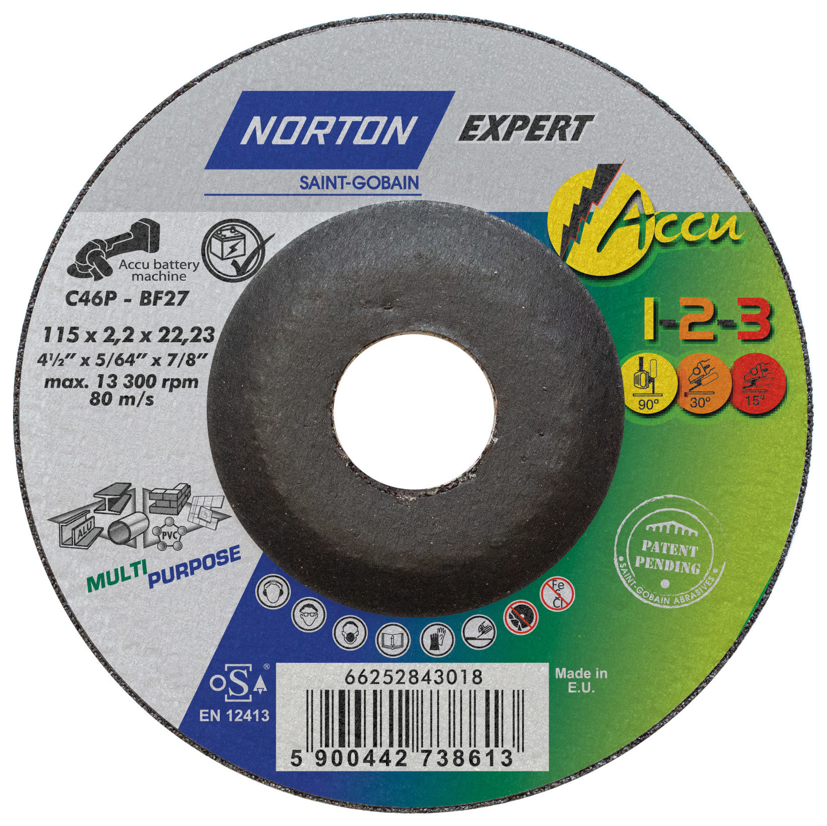 Norton Expert 123 Multi Purpose Cutting Disc 115 x 22.23mm Pack of