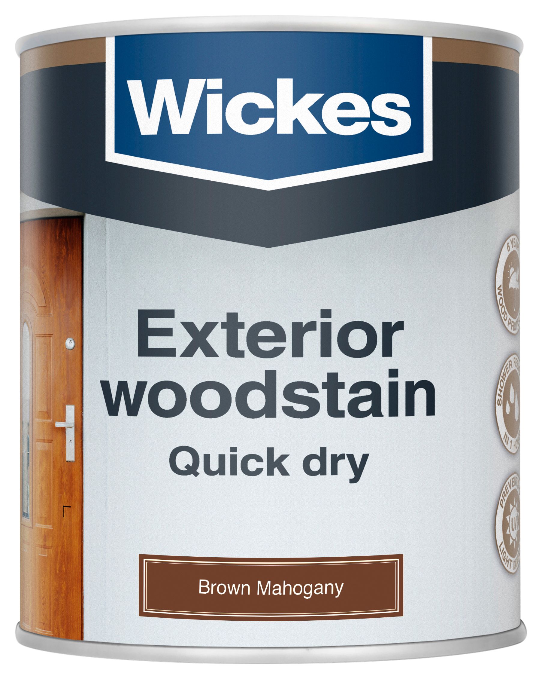 Image of Wickes Exterior Quick Dry Woodstain - Brown Mahogany - 750ml