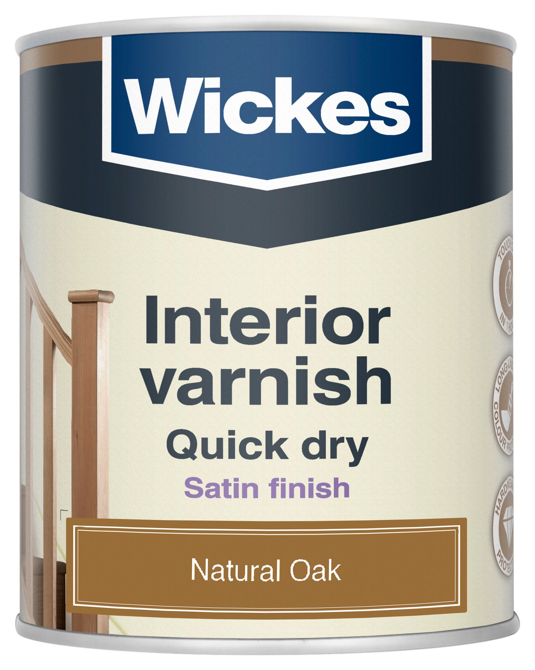 Image of Wickes Quick Dry Interior Varnish - Natural Oak Satin - 750ml