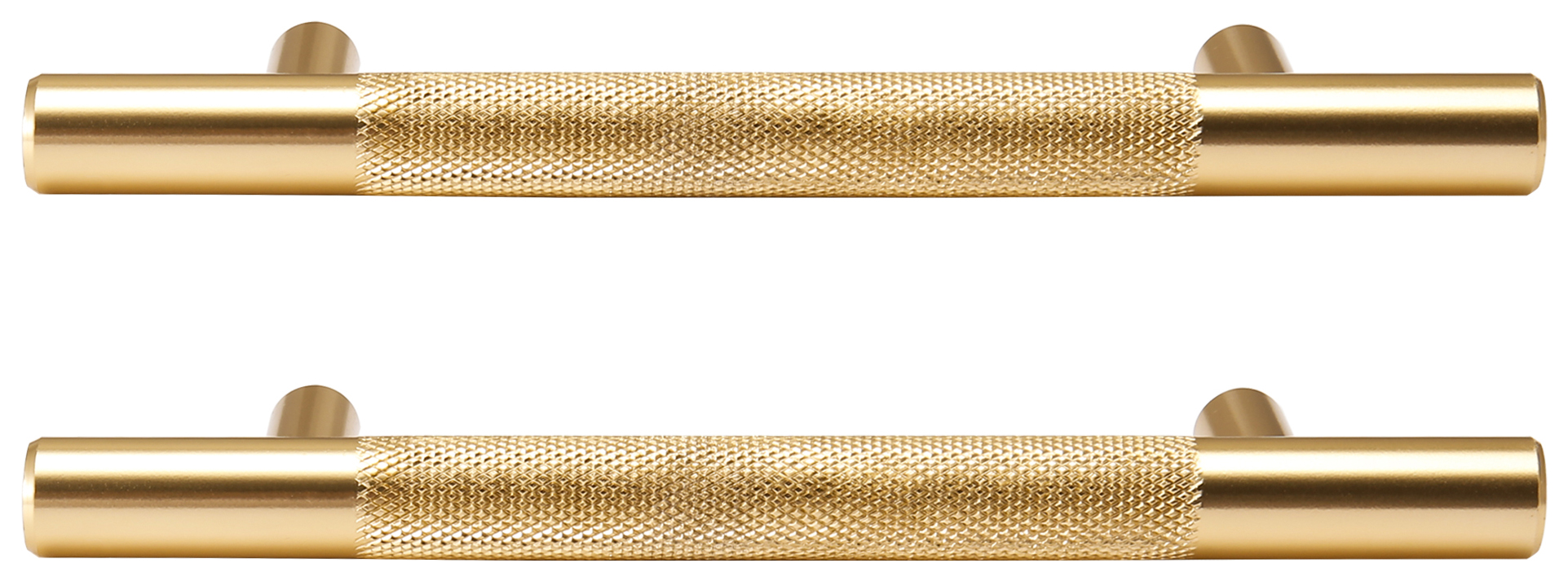 Image of T Bar Cabinet Handle Knurled Polished Brass 150mm - Pack of 2