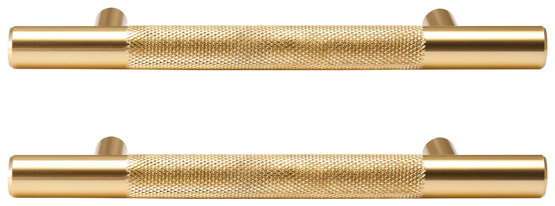 Wickes T-Bar Polished Brass Knurled Cabinet Handle - 150mm - Pack of 2
