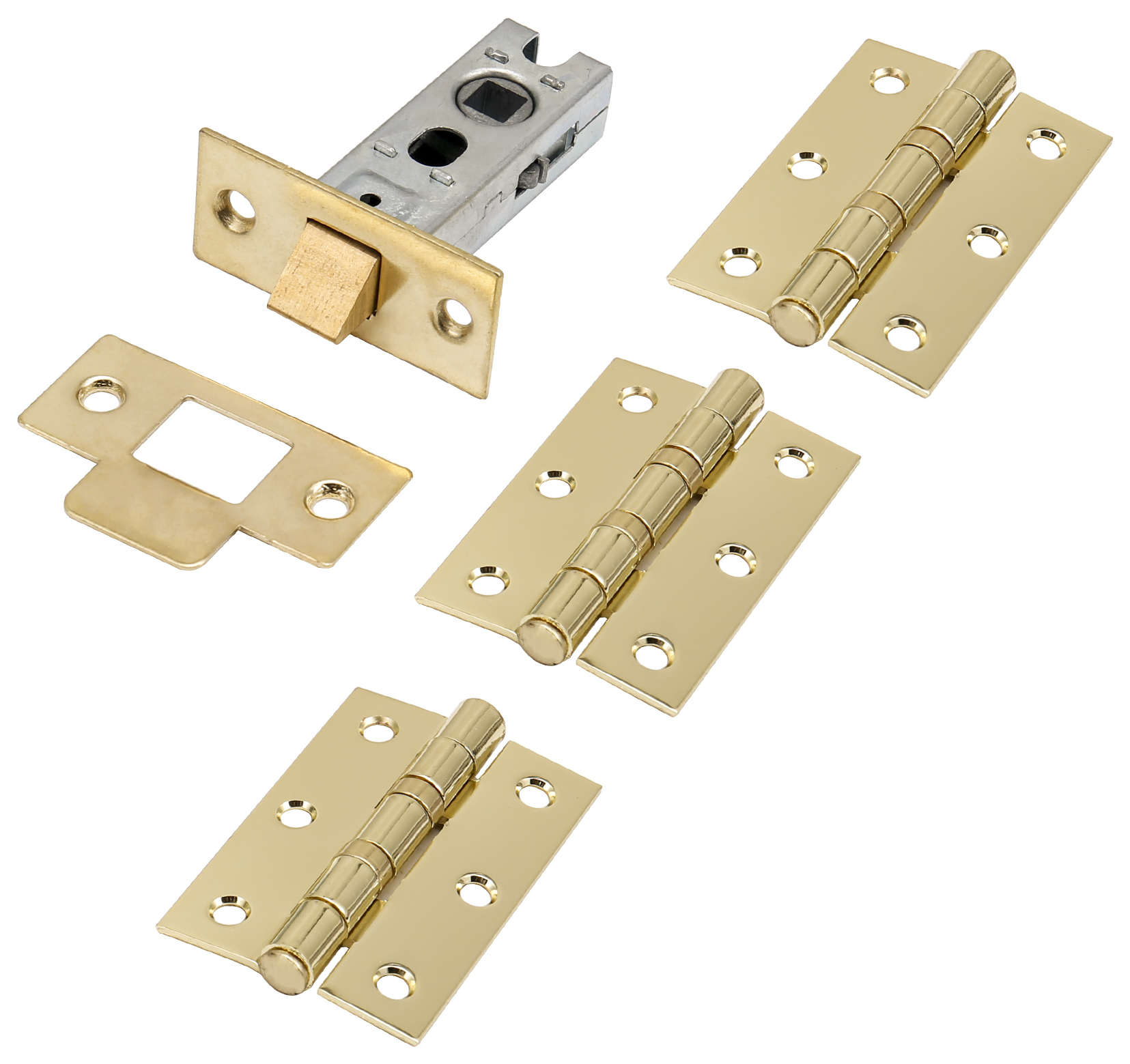 Wickes Heavy Duty Hinge & Latch Pack - Polished Brass