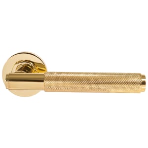 Image of London Polished Brass Round Rose Door Handle - 1 Pair