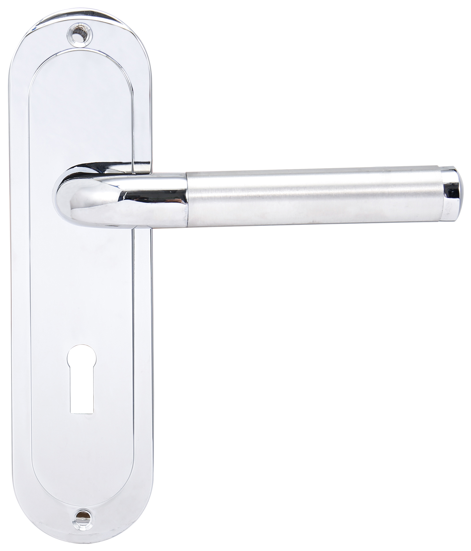 Image of Madrid Polished Chrome & Satin Nickel Lock Door Handle - 1 Pair