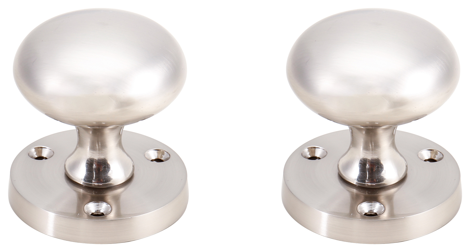 Oval Mortice Door Knob in Brushed Nickel (Pair)