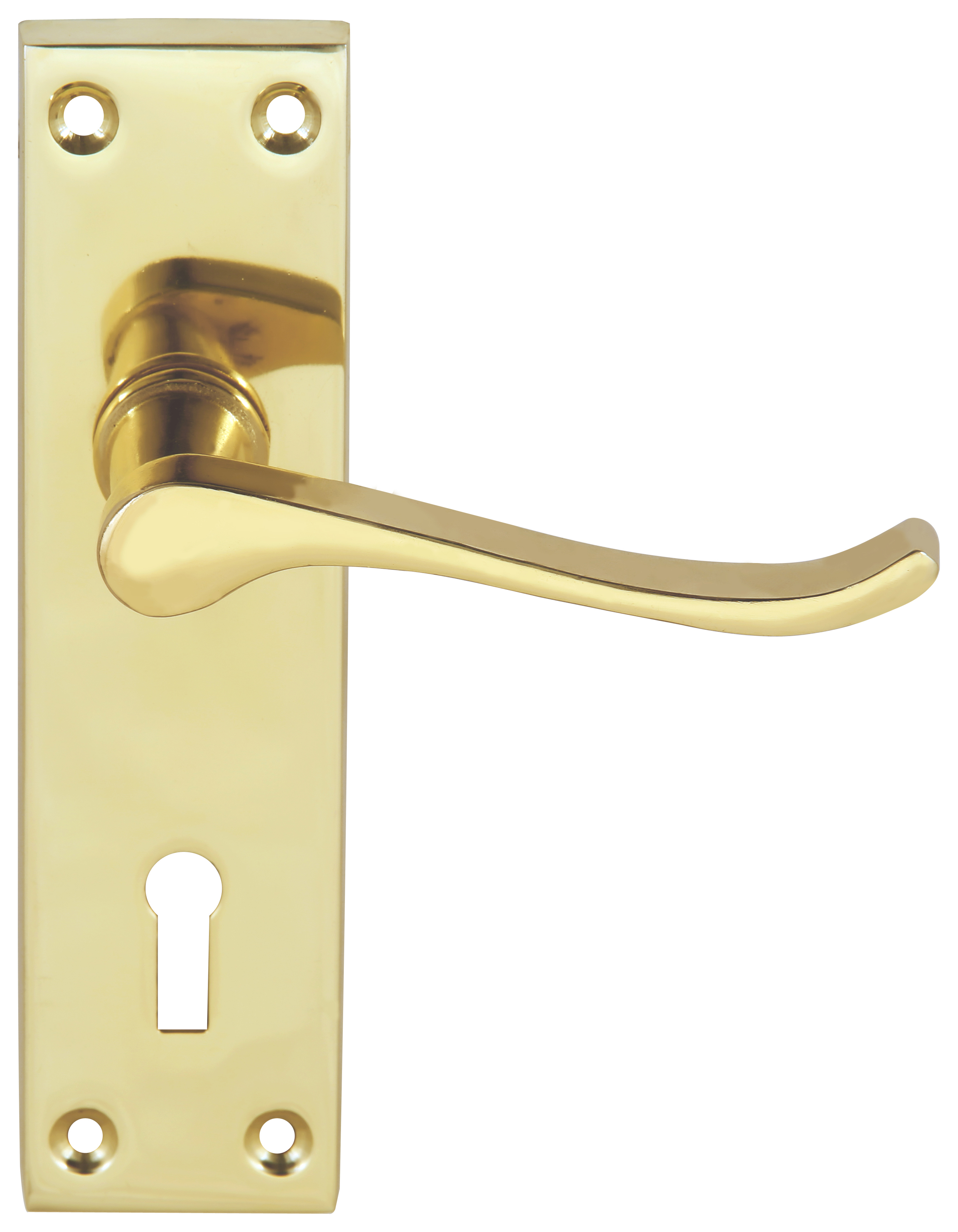 Image of Victorian Scroll Polished Brass Lock Door Handle - 1 Pair
