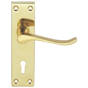 Victorian Scroll Polished Brass Lock Door Handle - 1 Pair
