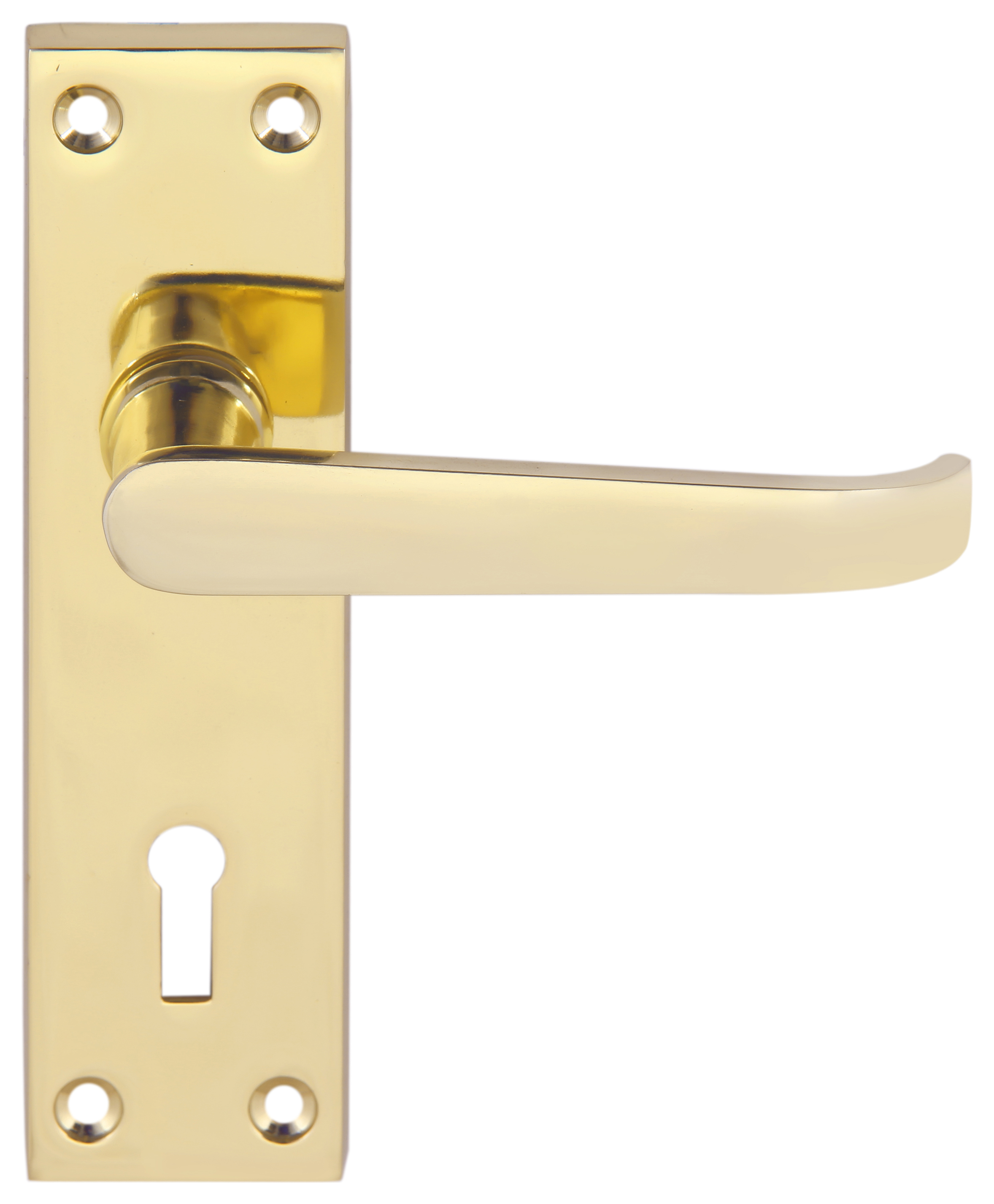 Image of Victorian Straight Polished Brass Lock Door Handle - 1 Pair