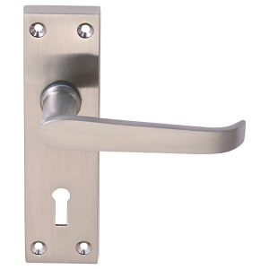 Victorian Straight Satin Nickel Lock Door Handle - 1 Pair