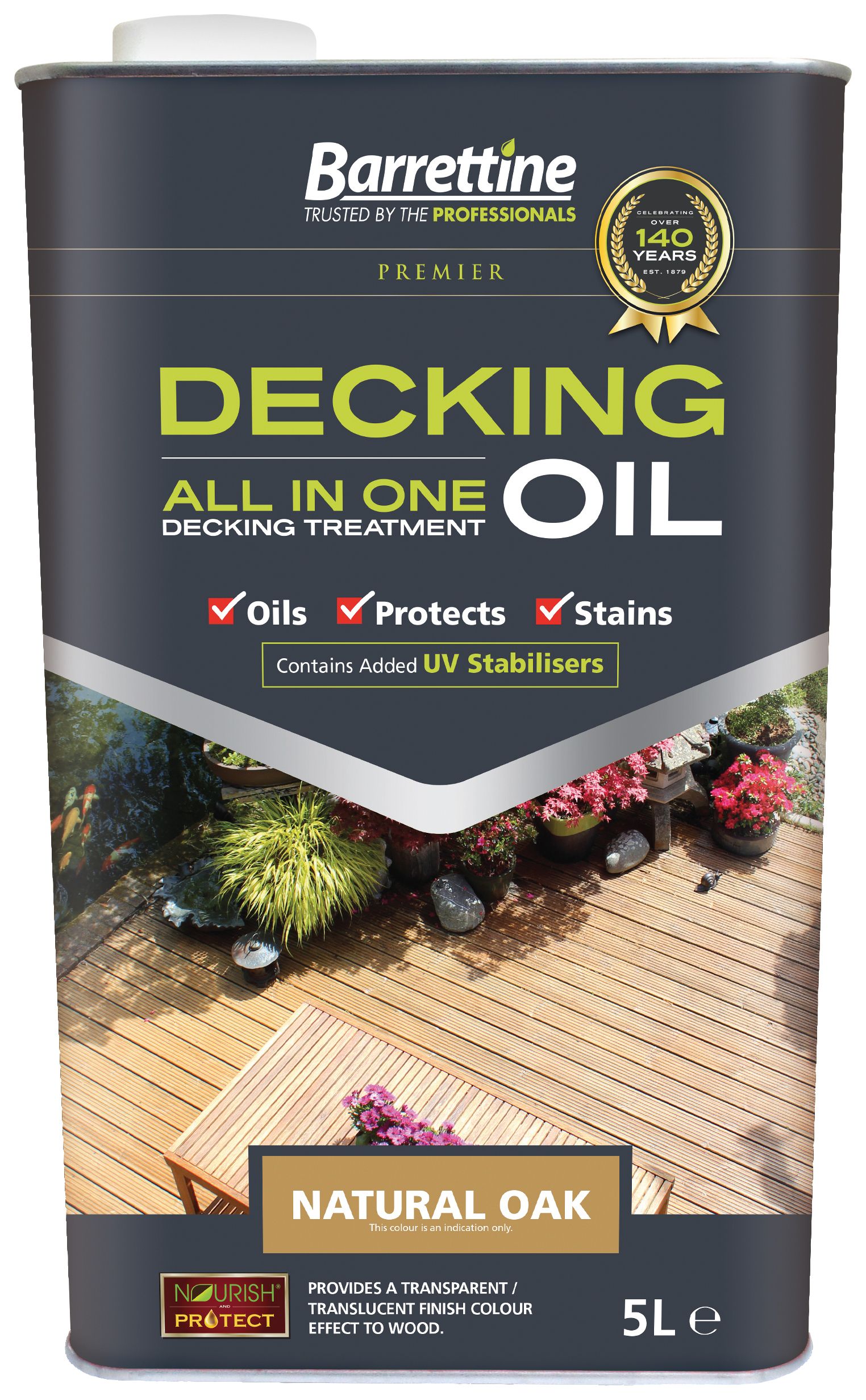 Image of Barrettine All In One Decking Oil - Natural Oak - 5L