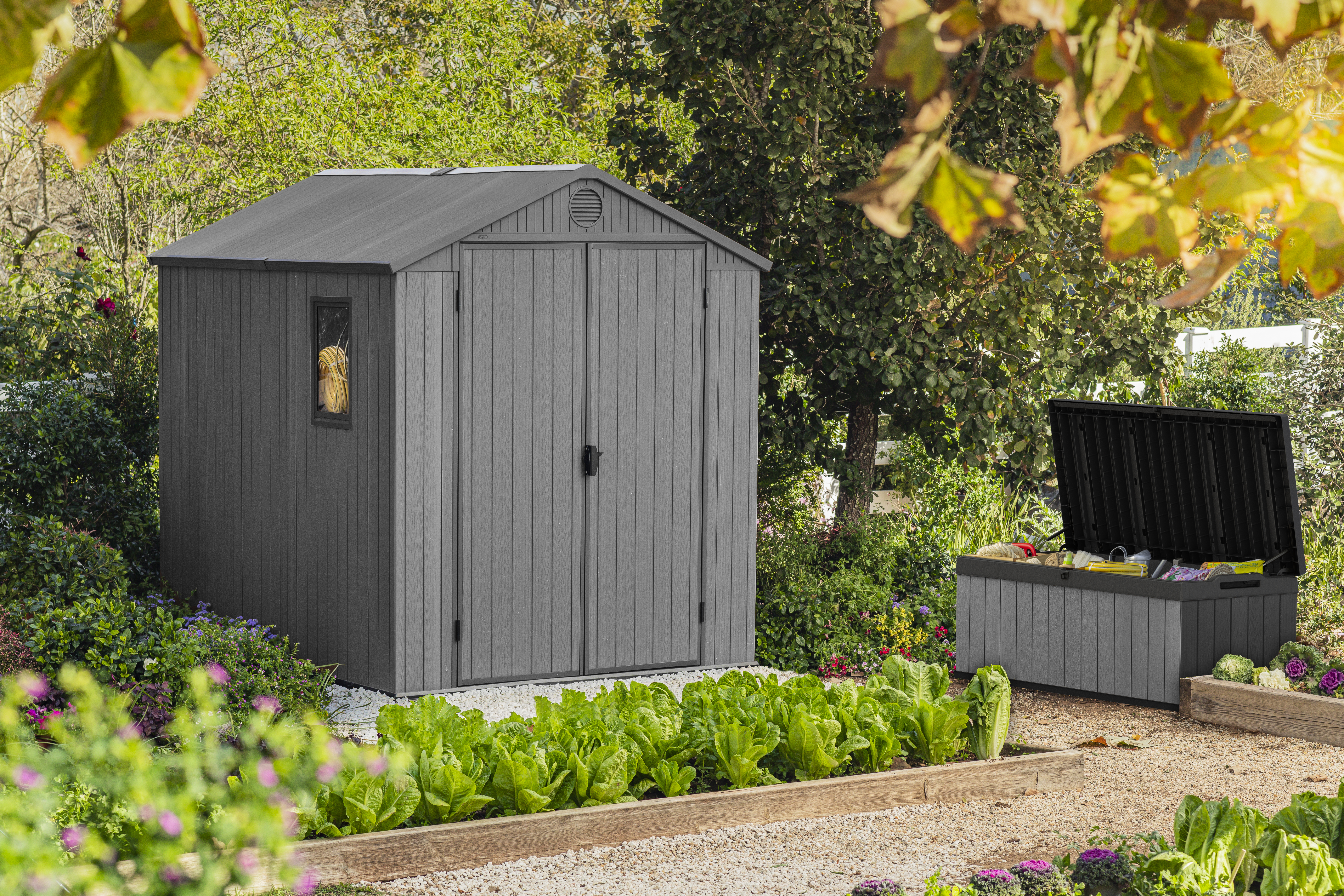 Keter Darwin Grey Double Door Outdoor Apex Garden Storage Shed - 6 x 8ft