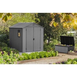 Keter Darwin 6 x 8ft Double Door Outdoor Apex Garden Storage Shed - Grey