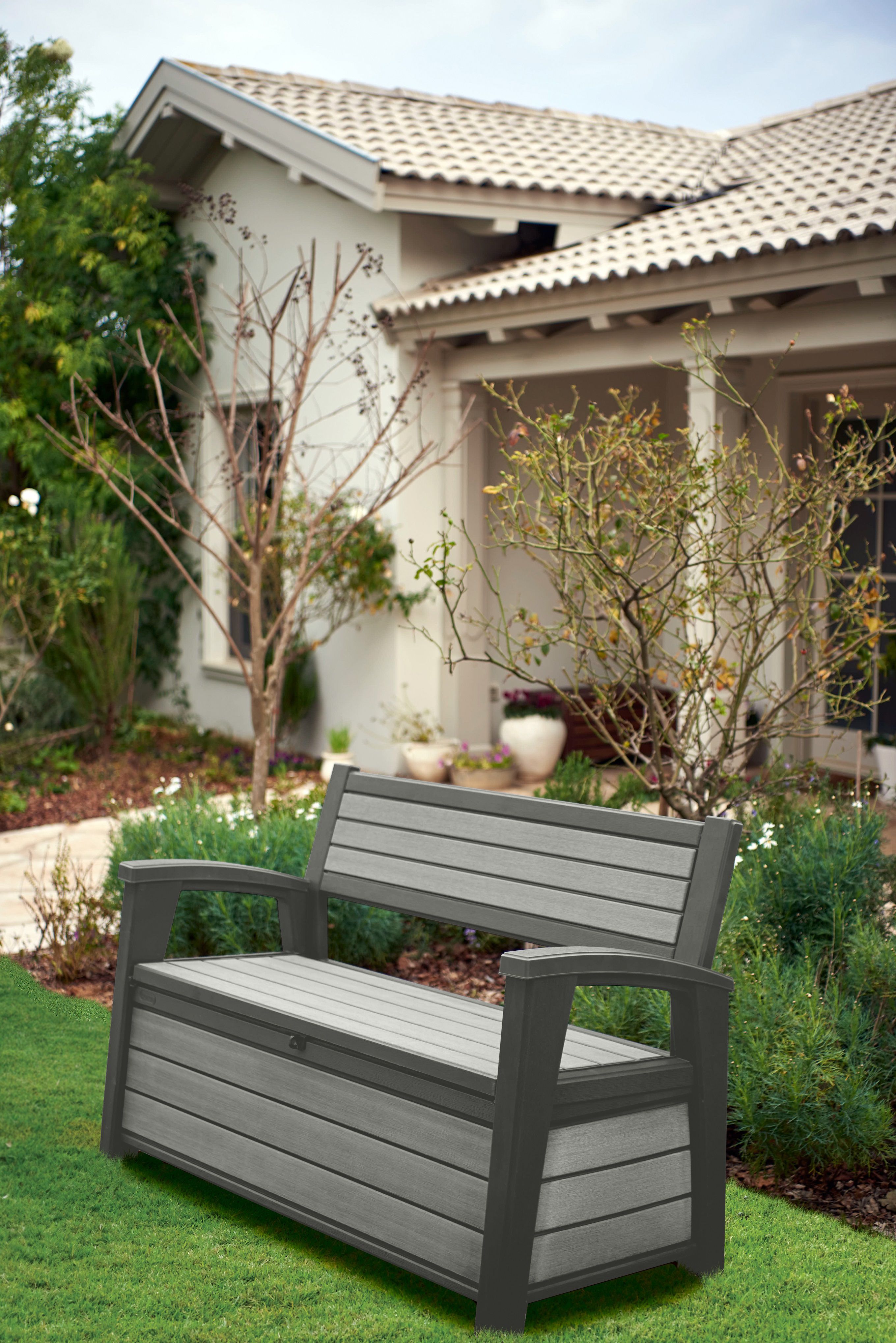 Image of Keter Hudson 277L Outdoor Garden Storage Bench - Grey