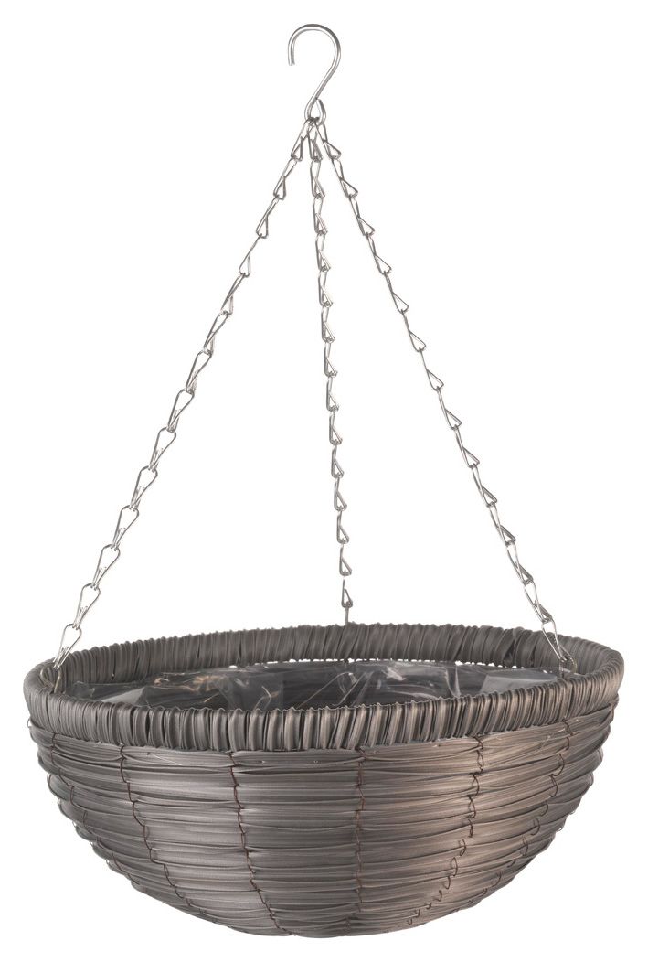 Image of Smart Garden Slate Faux Rattan Hanging Basket - 14inch