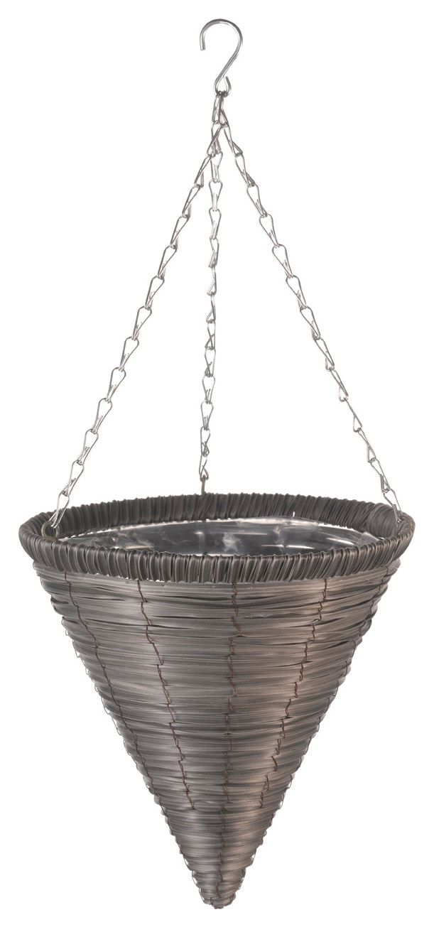 Image of Smart Garden Slate Faux Rattan Hanging Cone - 14inch