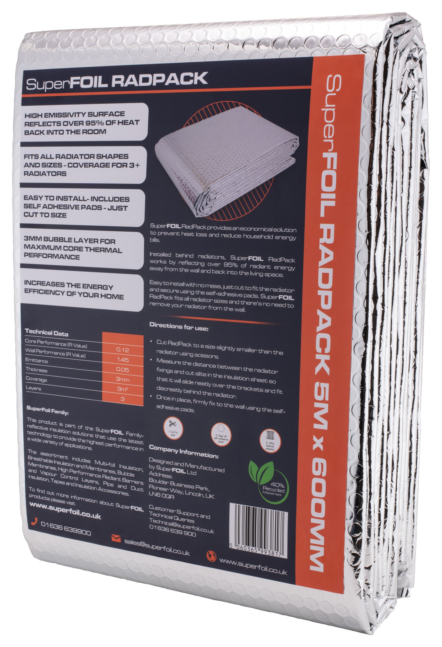 SuperFOIL RadPack Heat Reflective Radiator Foil Insulation - 600mm x 5m