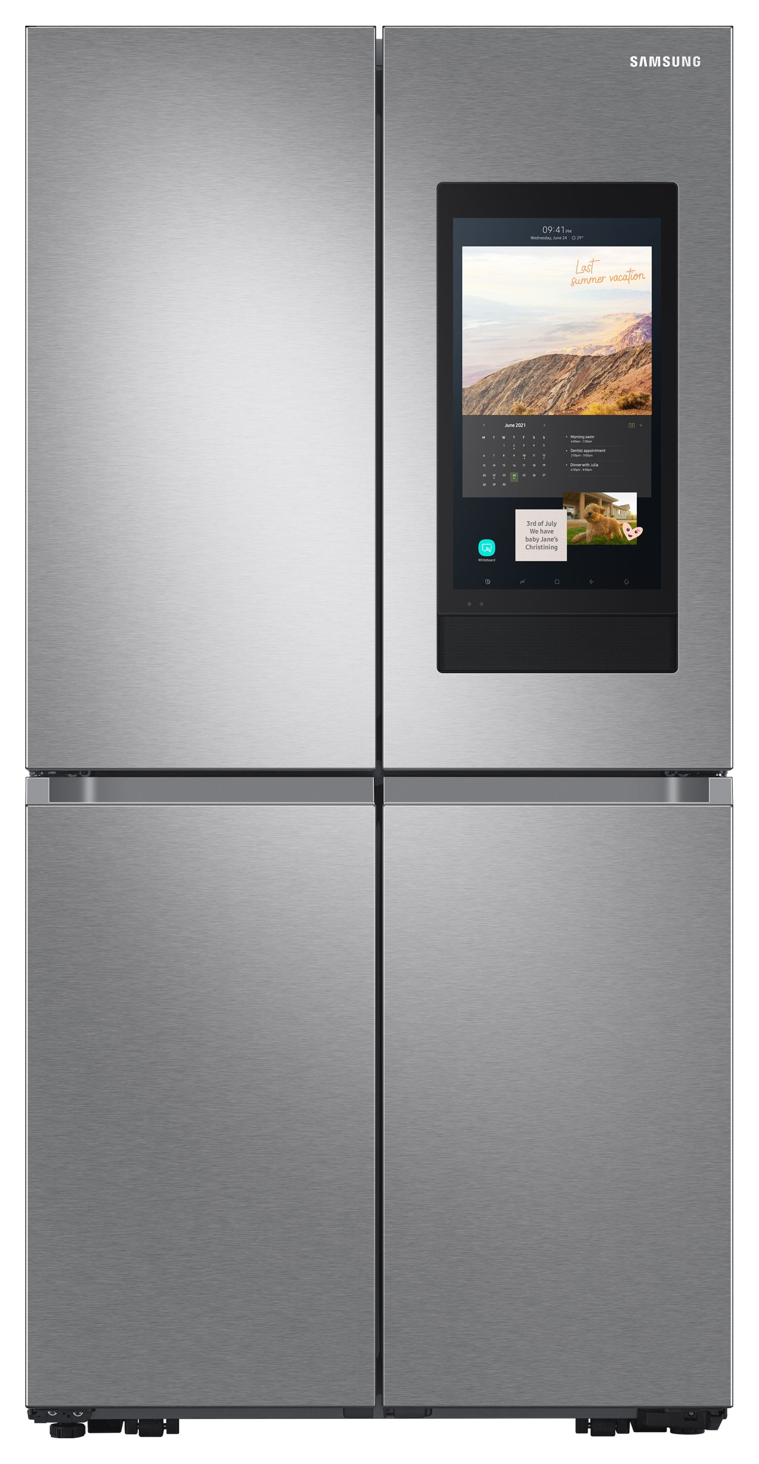 Image of Samsung RF65A977FSR/EU Beverage Showcase Family Hub Multi Door Fridge Freezer - Real Steel