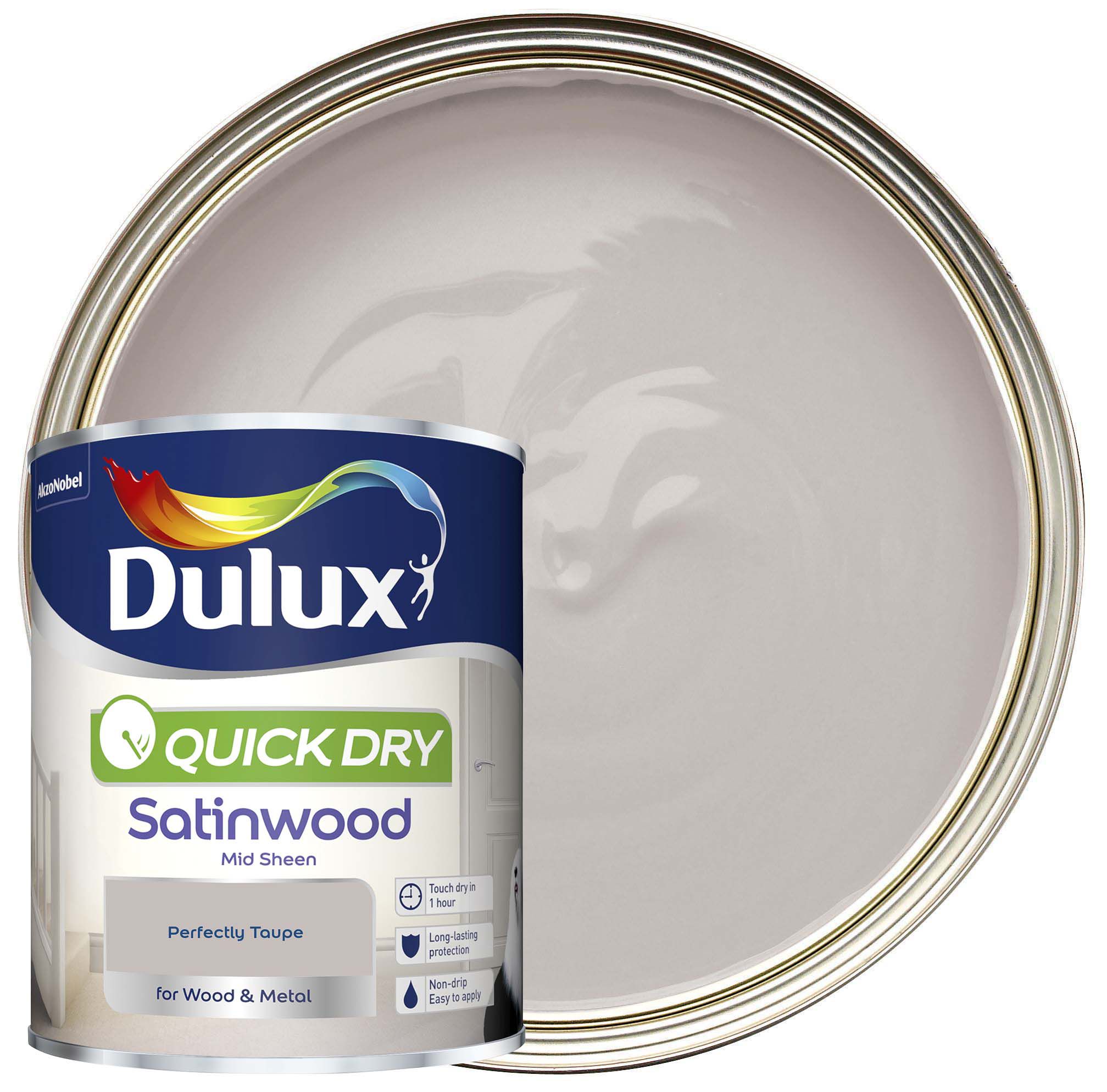 Image of Dulux Quick Drying Satinwood Paint - Perfectly Taupe - 750ml