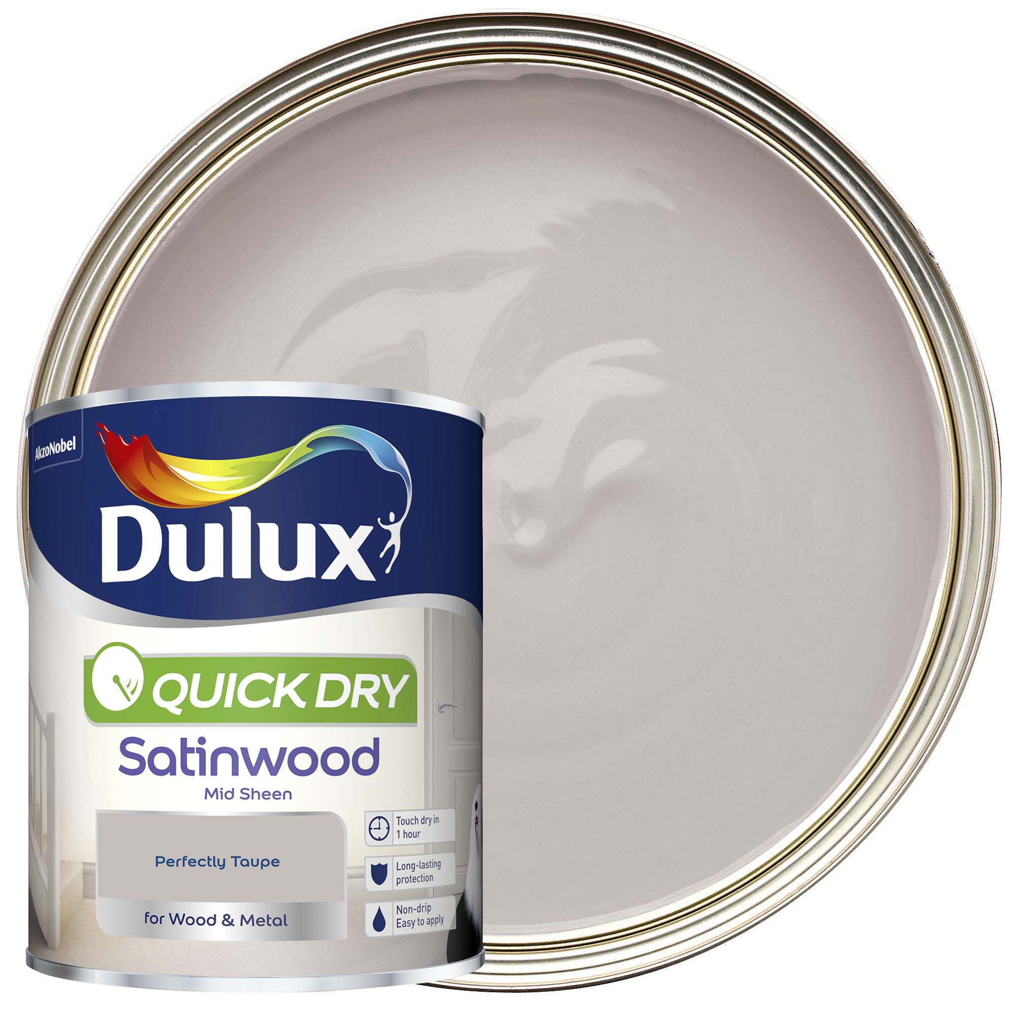 Dulux Quick Drying Satinwood Paint - Perfectly Taupe - 750ml