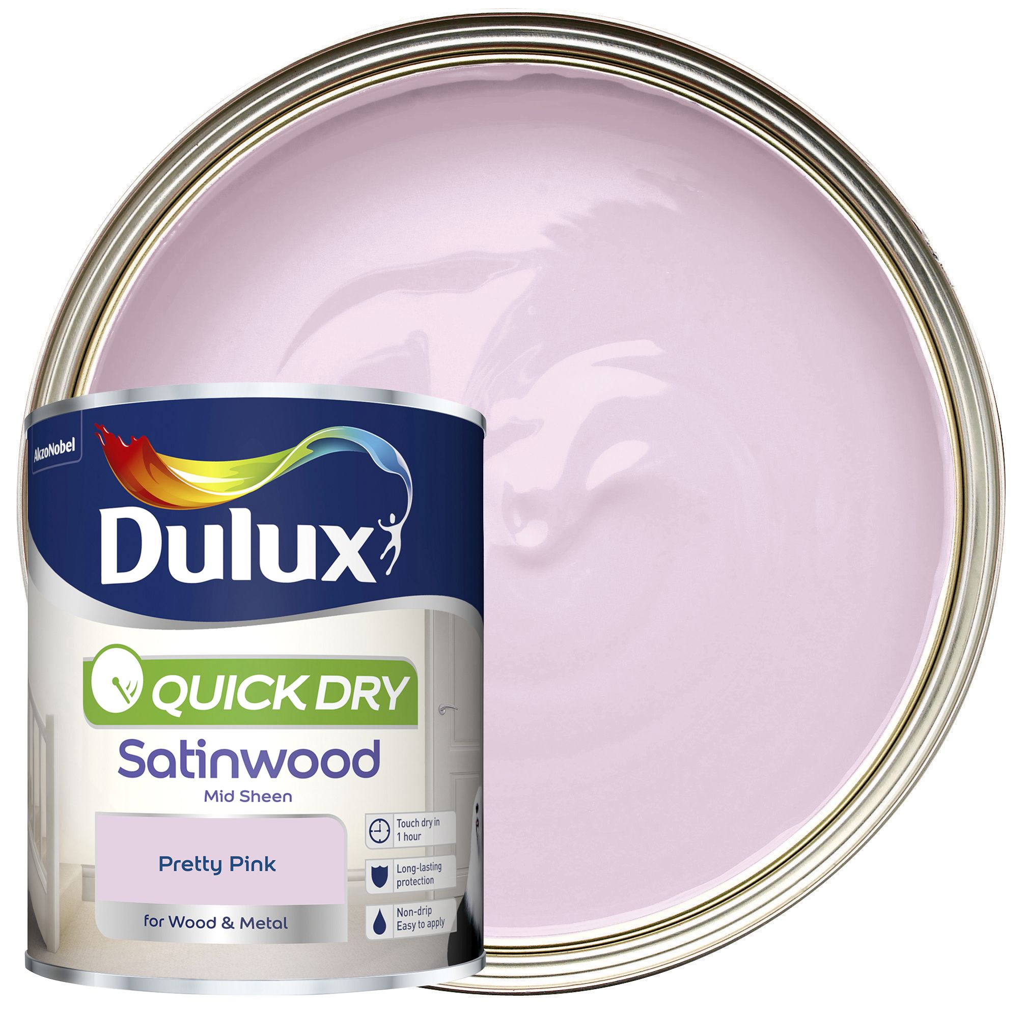 Image of Dulux Quick Drying Satinwood Paint - Pretty Pink - 750ml