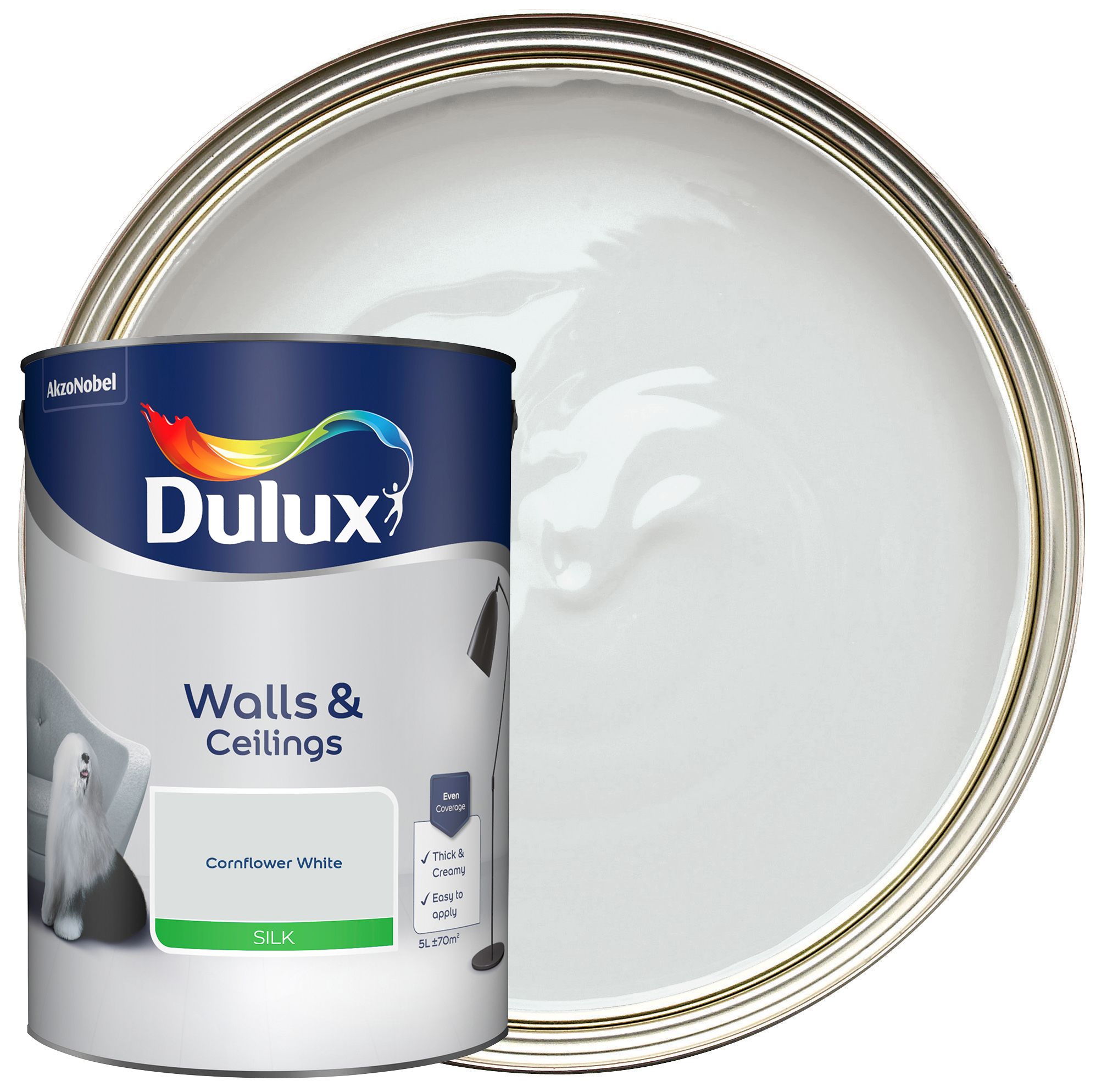 Image of Dulux Silk Emulsion Paint - Cornflower White - 5L