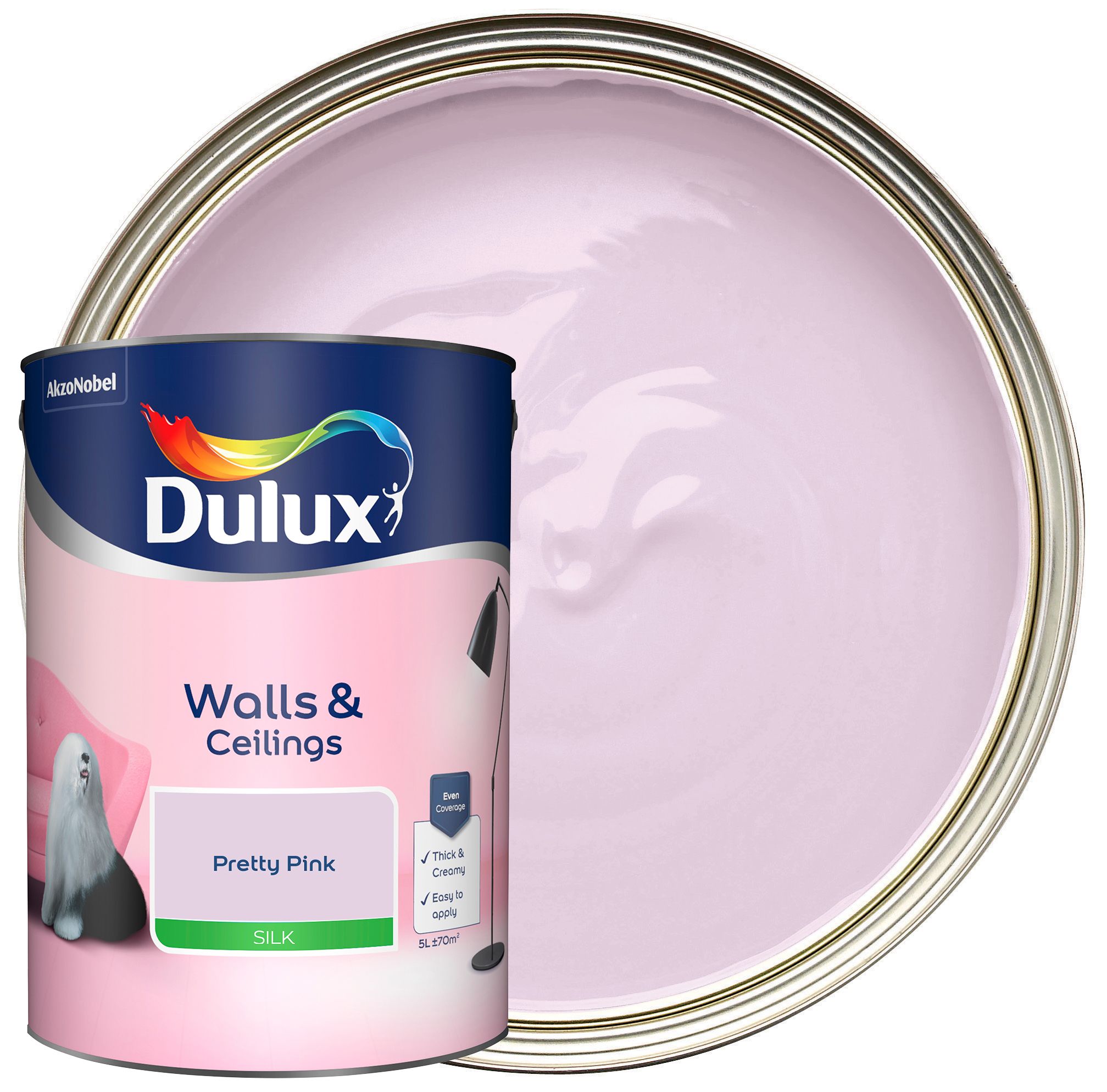 Image of Dulux Silk Emulsion Paint - Pretty Pink - 5L