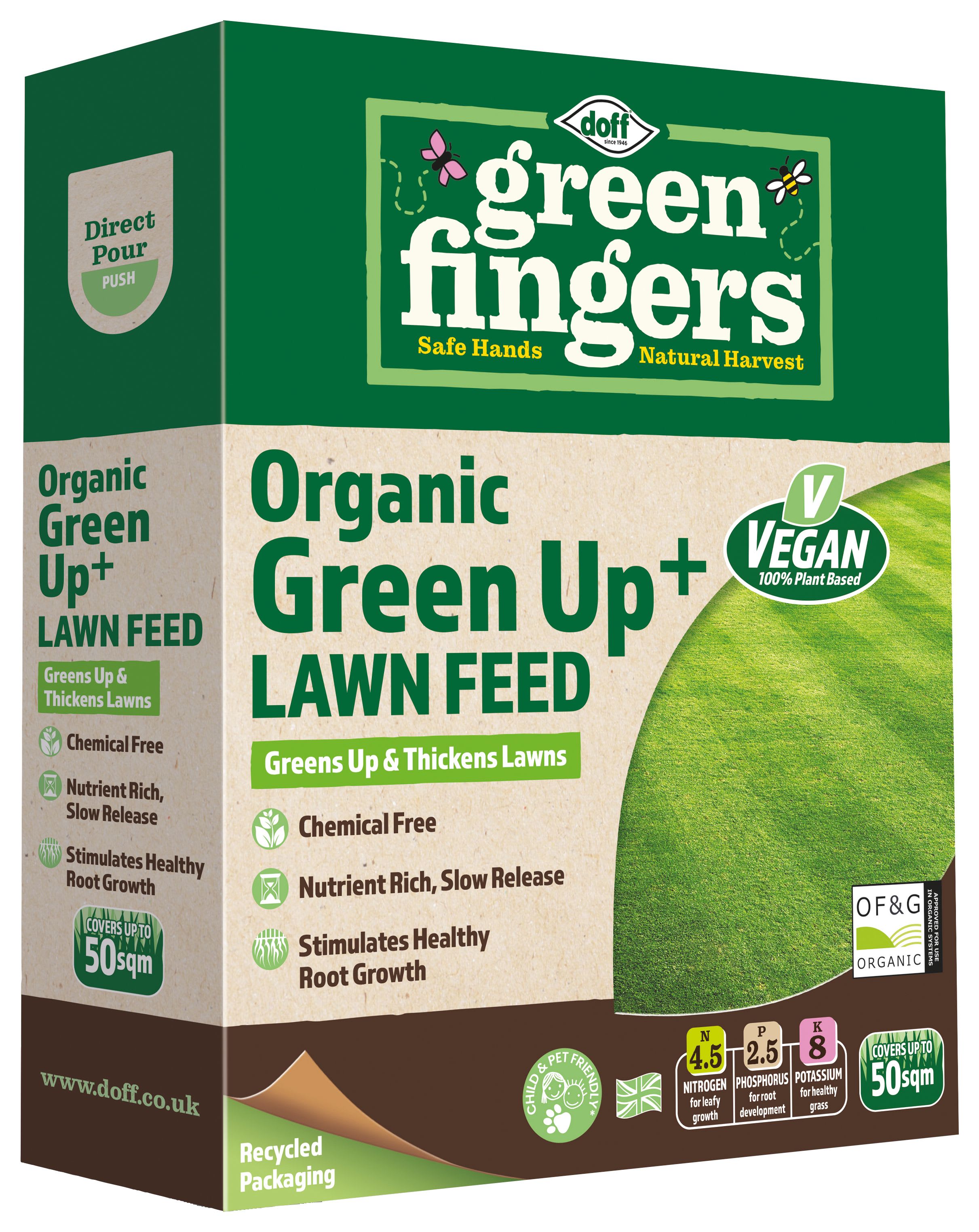 Doff Green Fingers Organic Granular Lawn Feed 1.25kg Wickes.co.uk