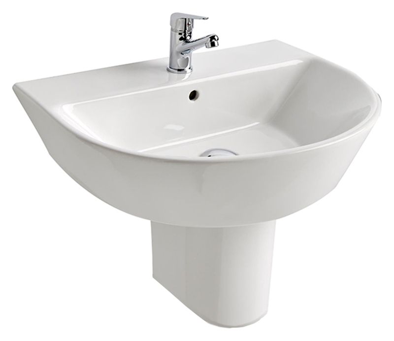 Roca Aris Ceramic 1 Tap Hole Basin with Semi Bathroom Pedestal - 550mm