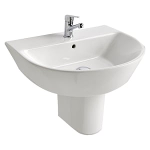 Roca Aris Ceramic 1 Tap Hole Basin with Semi Bathroom Pedestal - 550mm