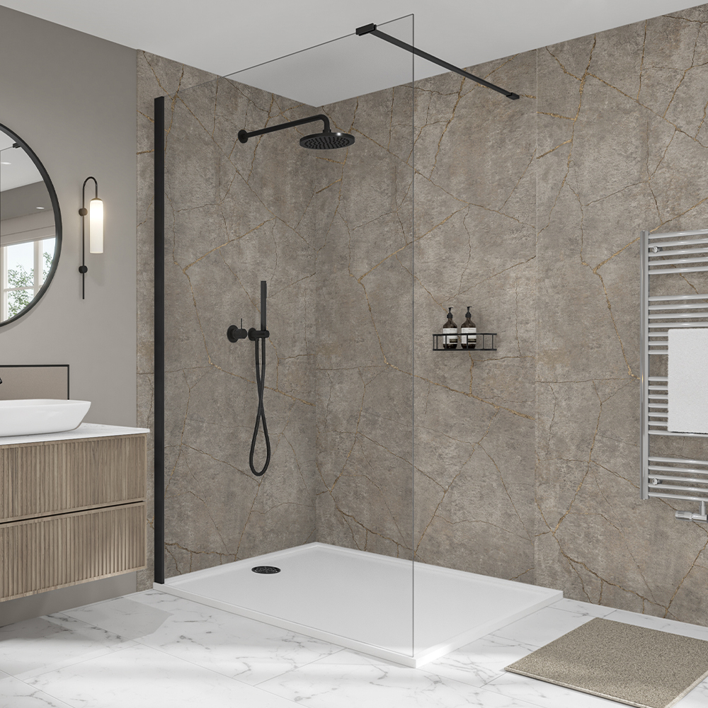 Image of Mermaid Elite Gold Stone Post Form Single Shower Panel 2420 x 1200mm