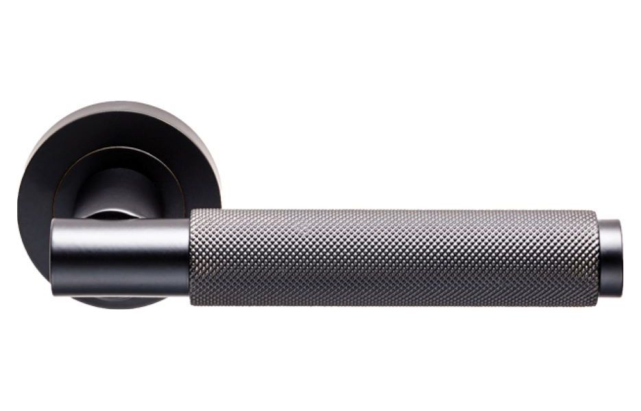 Varese Matt Black Knurled Round Rose Door Handle - 1 Pair