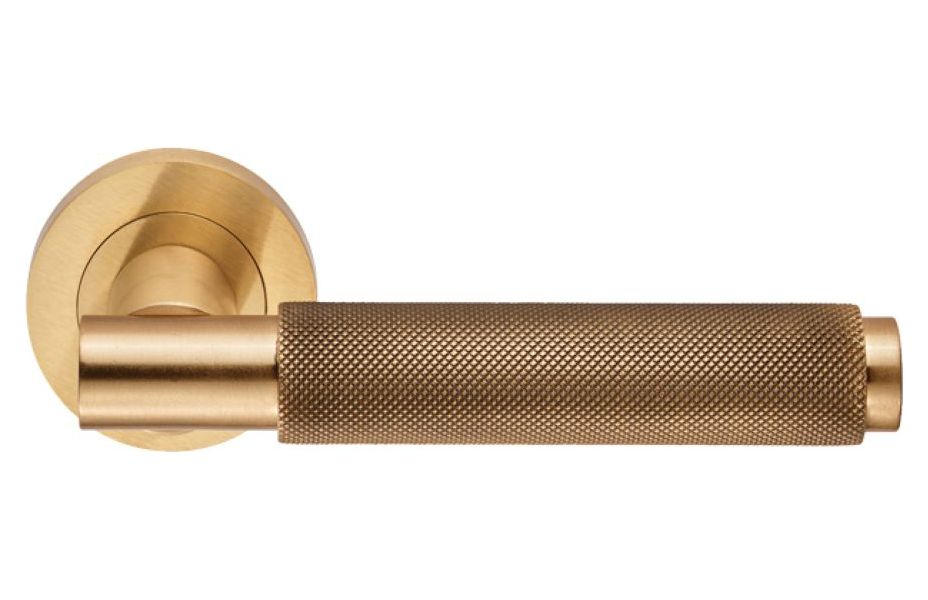 Image of Varese Satin Brass Knurled Round Rose Door Handle - 1 Pair