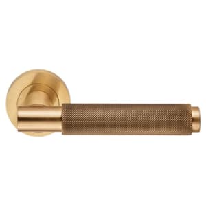 Varese Knurled Lever on Concealed Fix Round Rose Door Handle - Satin Brass