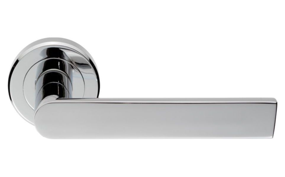 Image of Serozzetta Edge Polished Chrome Round Rose Door Handle - 1 Pair