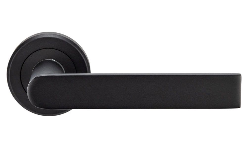 Image of Serozzetta Edge Matt Black Round Rose Door Handle - 1 Pair