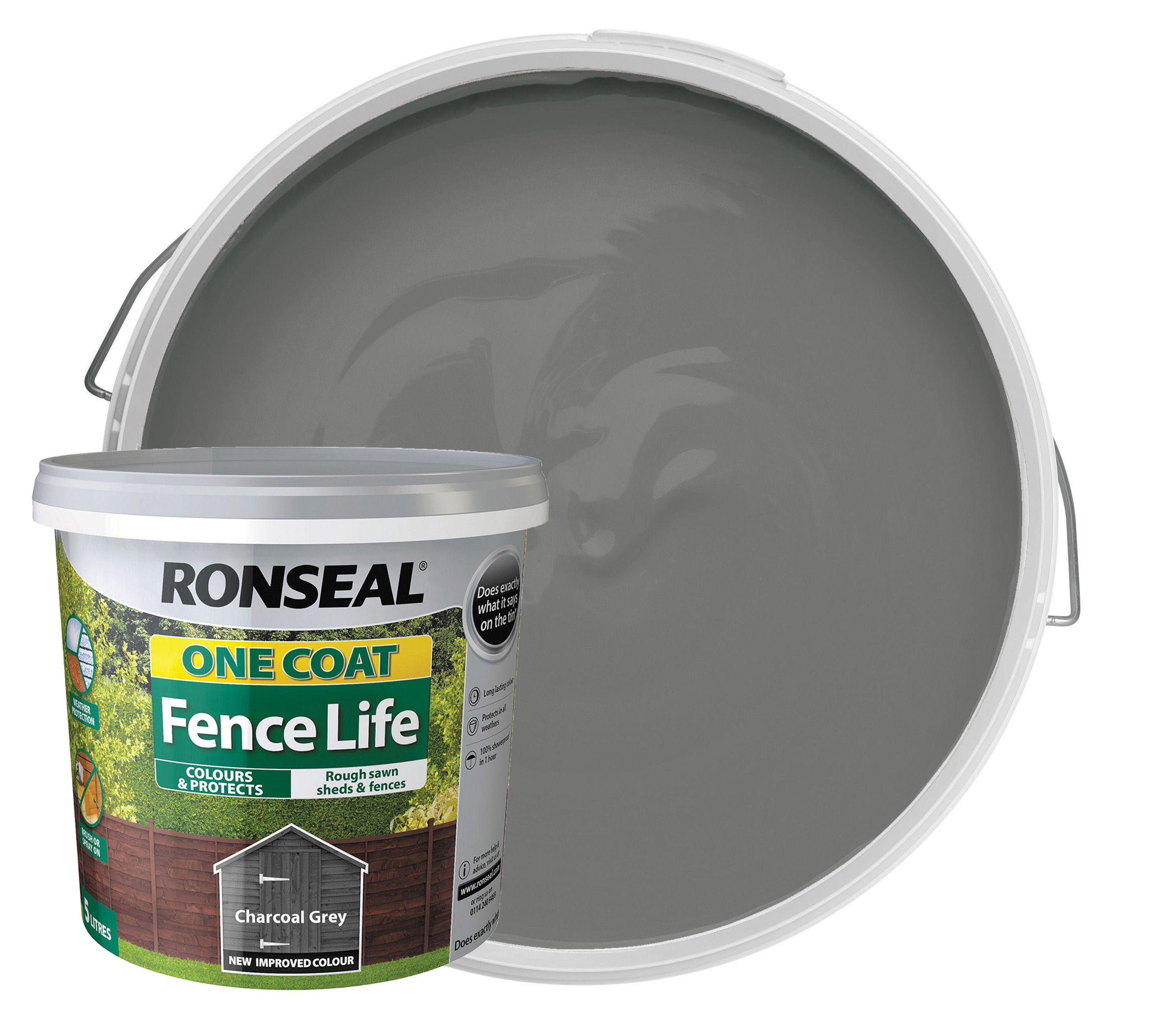Ronseal One Coat Fence Life Matt Shed & Fence Treatment - Charcoal Grey - 5L
