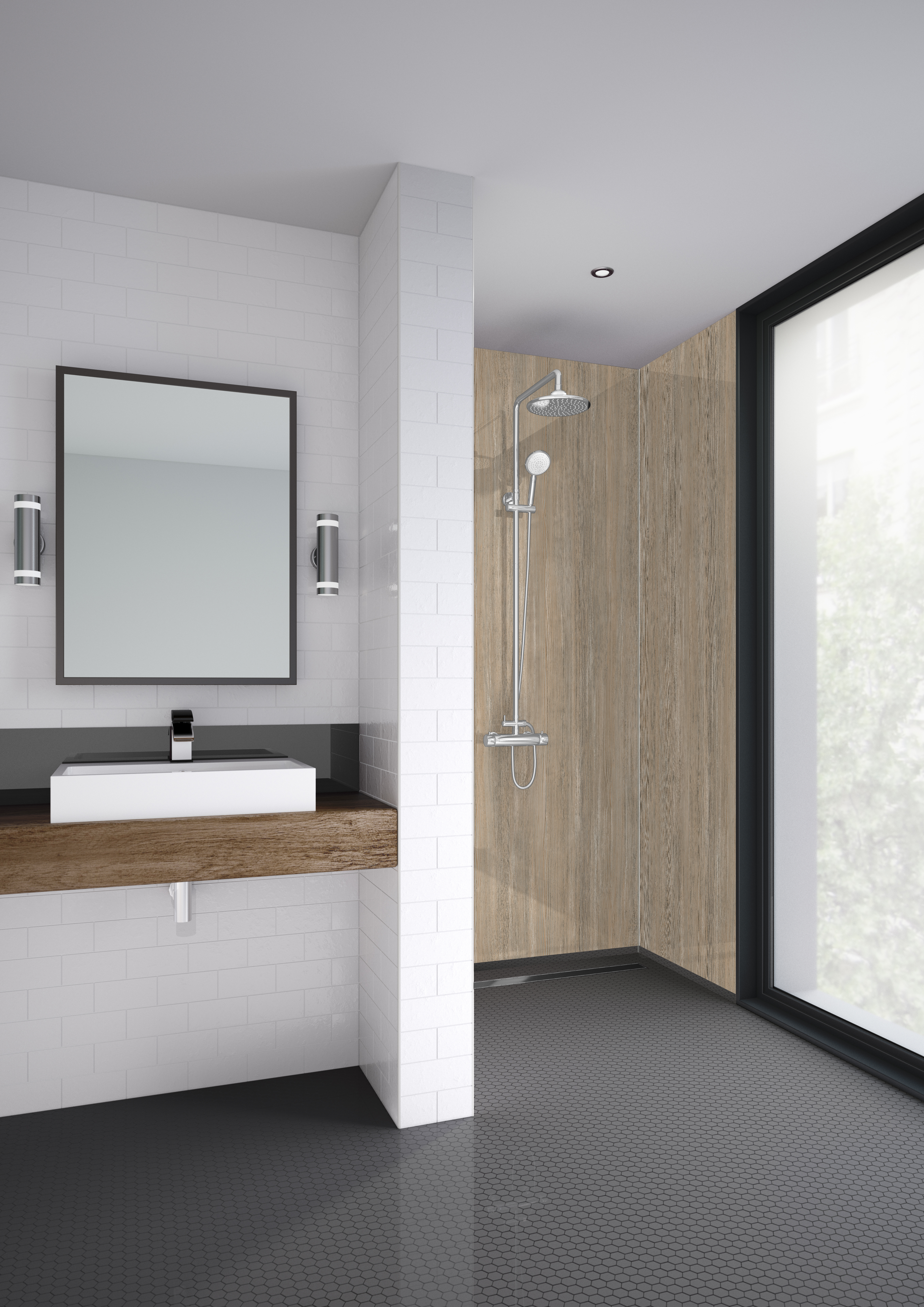 Mermaid Laminate Pin Taiga Square Edge Single Shower Panel - 2400 x 900mm