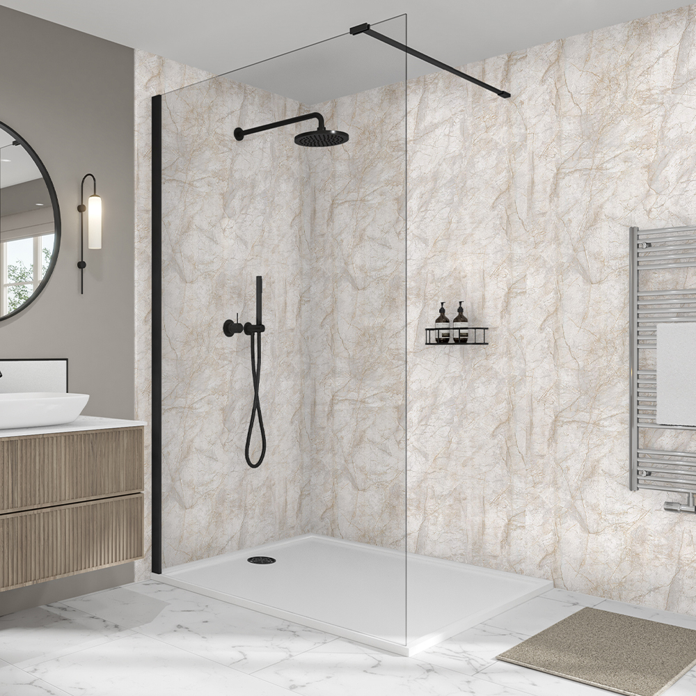 Mermaid Elite Himalayan Marble 3 Sided Shower Panel Kit - 1200 x 900mm
