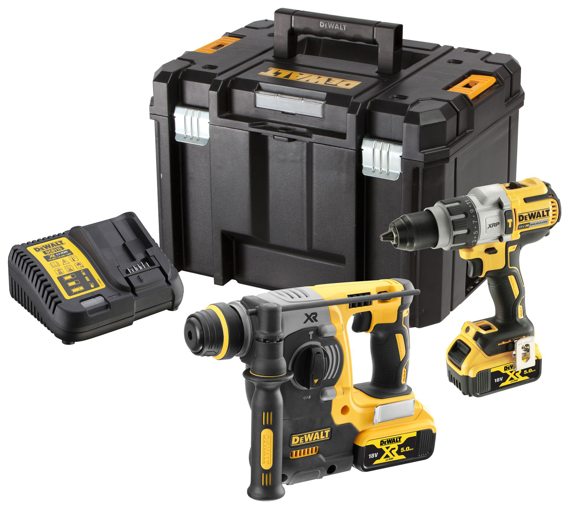 DEWALT DCK229P2T-GB 18V XR Brushless 2 x 5.0Ah Twin Kit Cordless Combi Drill & SDS+ Hammer Drill